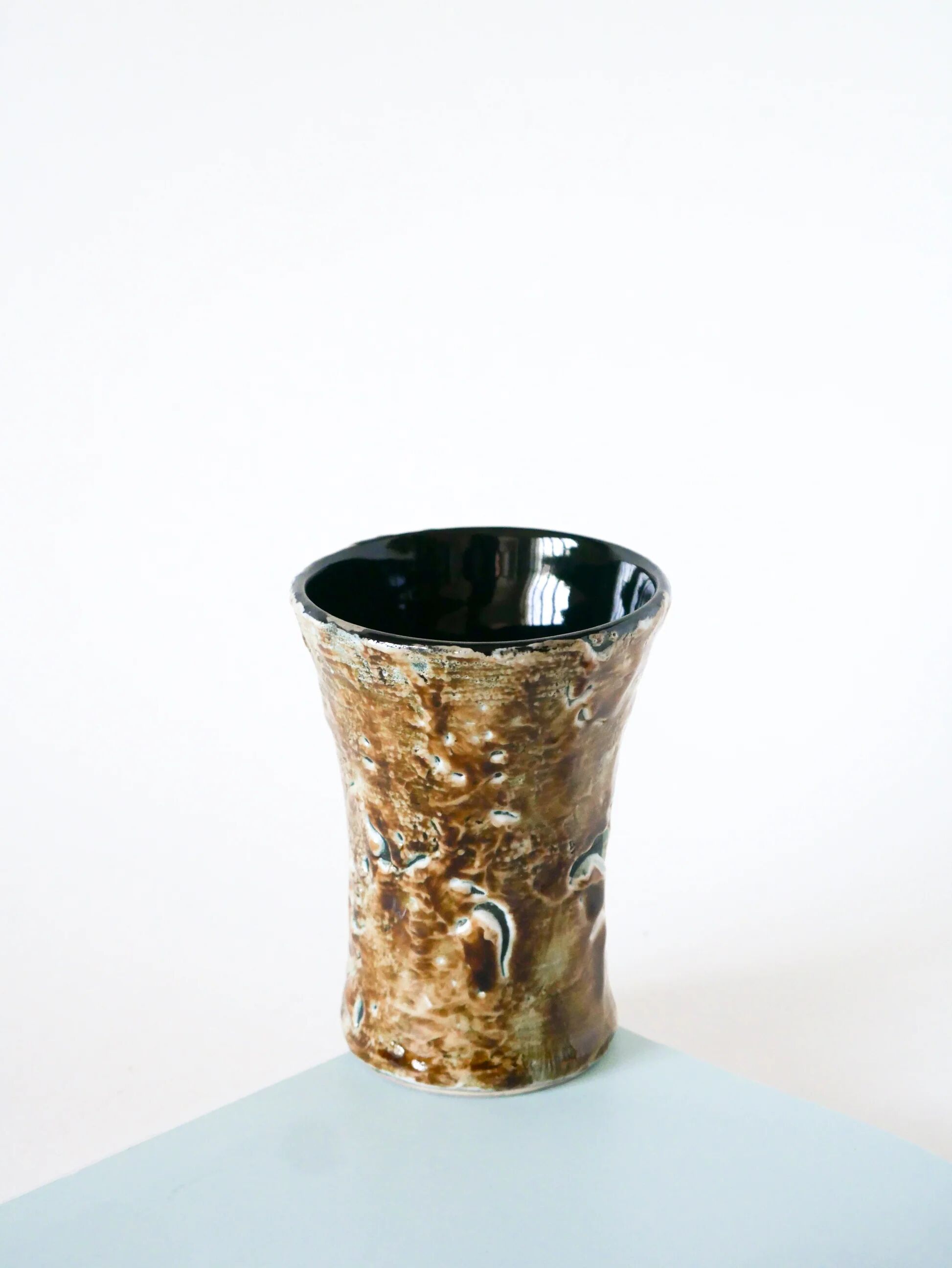 Small ceramic vase, brown and white, 1970.