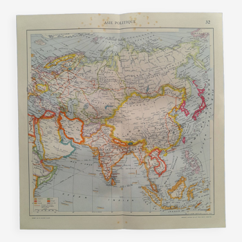 une carte géographique issue Atlas Quillet année 1925  : carte Asie politique
