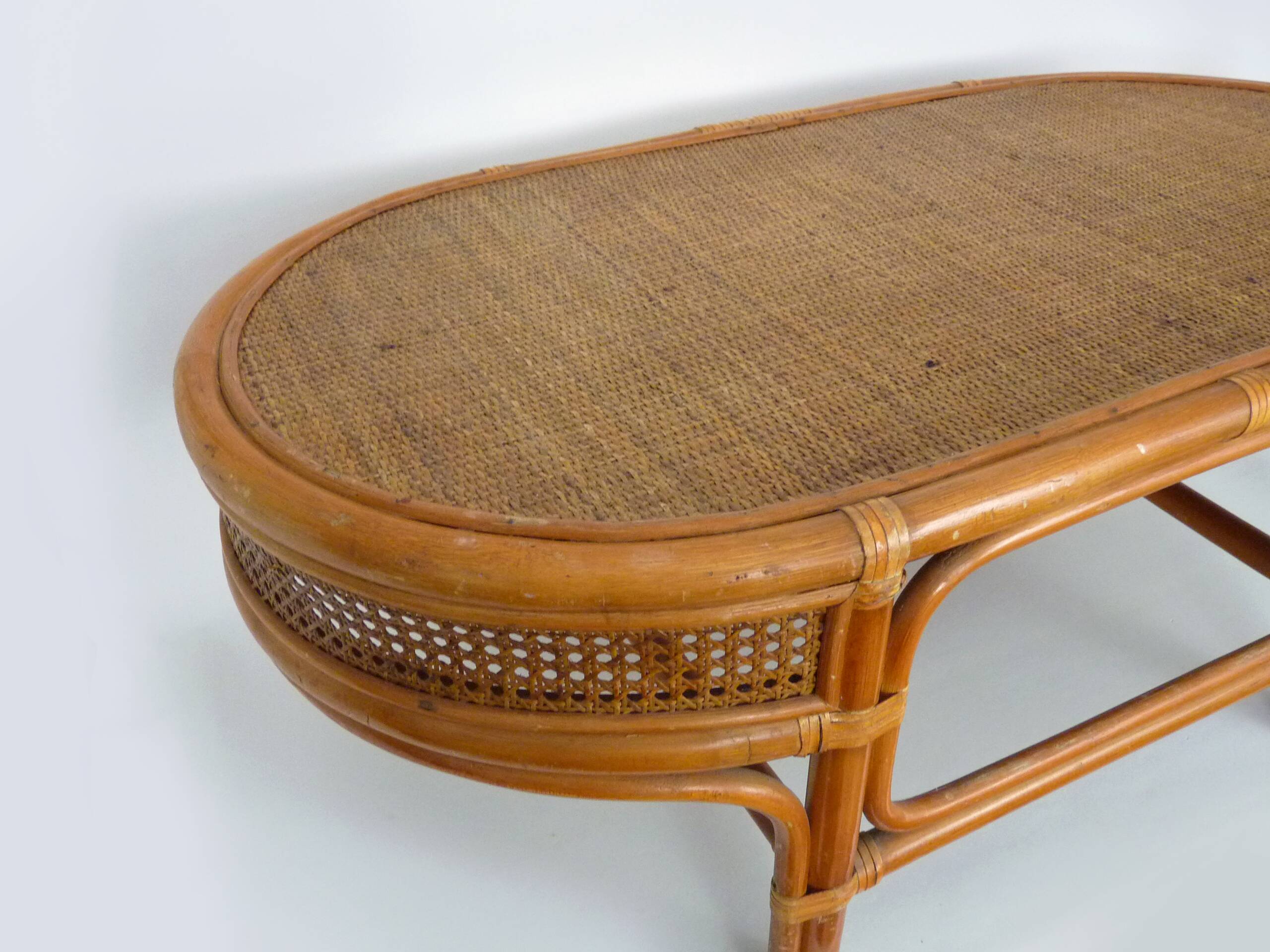 Vintage rattan and wicker coffee table, rattan end table, rattan coffee table.