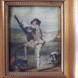 Old golden frame "lute player" on silk