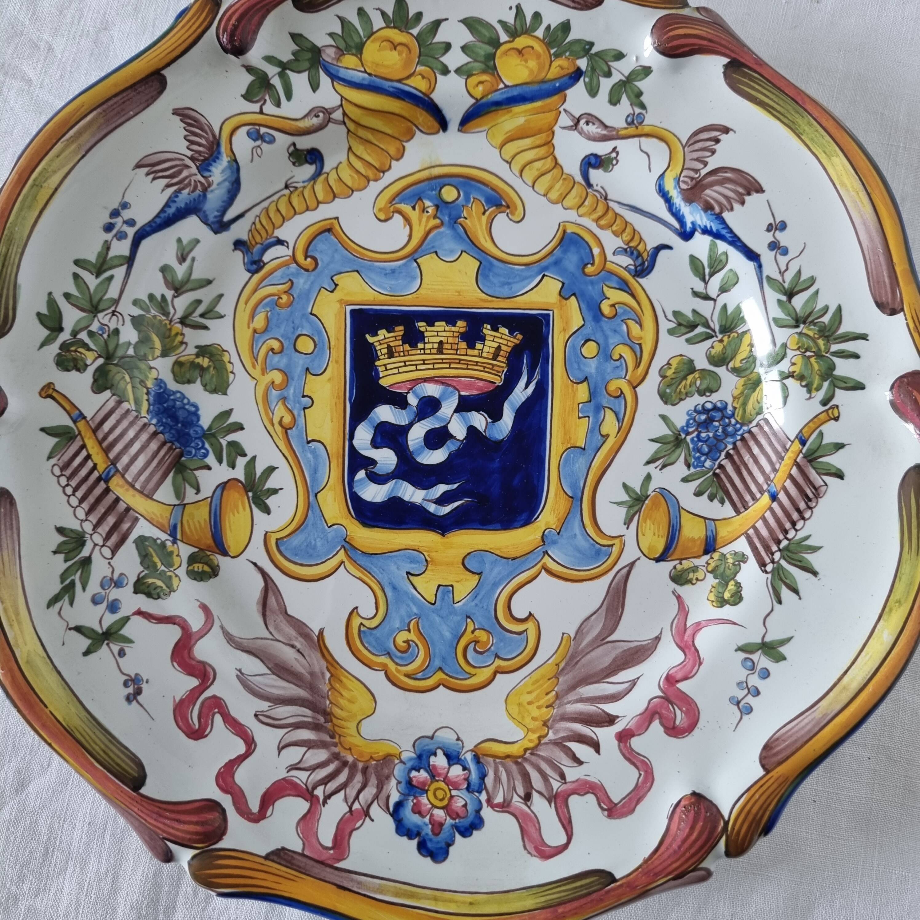 Antique French ceramic plate from Saint-Cement from 1800 Coat of arms of