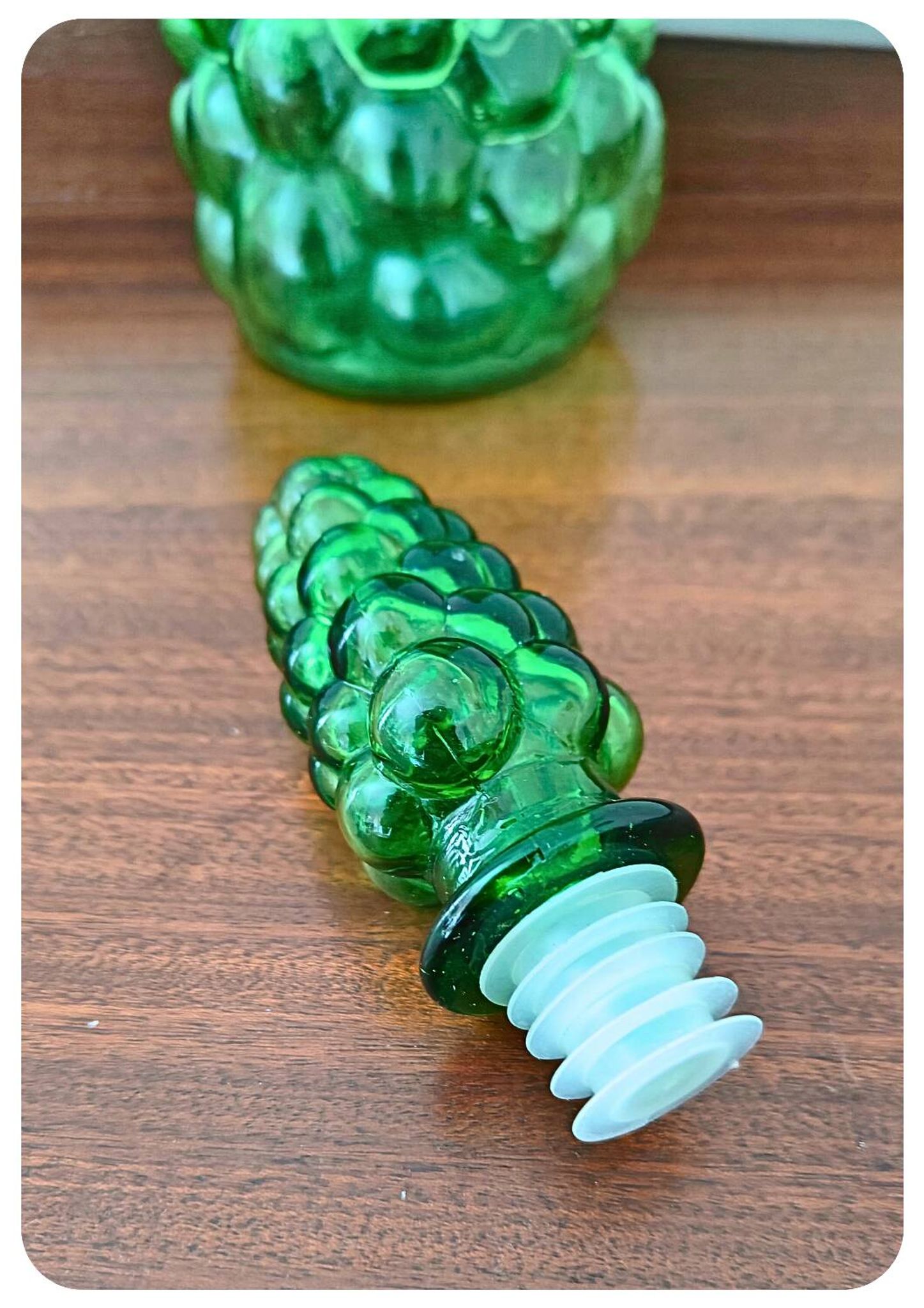 Bouteille/carafe Genie en verre à bulles vert Empoli vintage