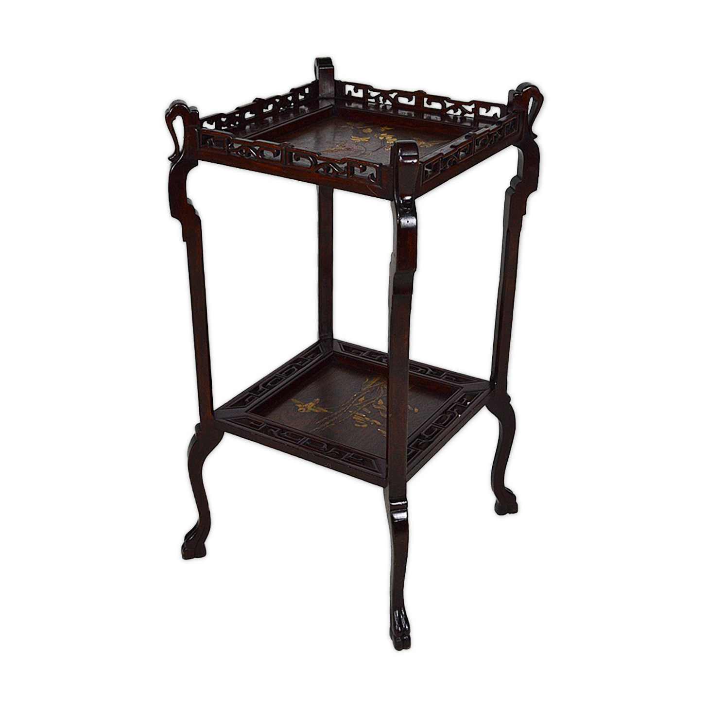 Japanese pedestal table in carved wood and lacquered panels, France, circa 1880