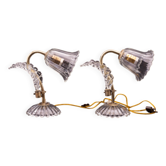 Set of 2 Art Decò Murano Glass Barovier e Toso style  Table Lamp, 1940
