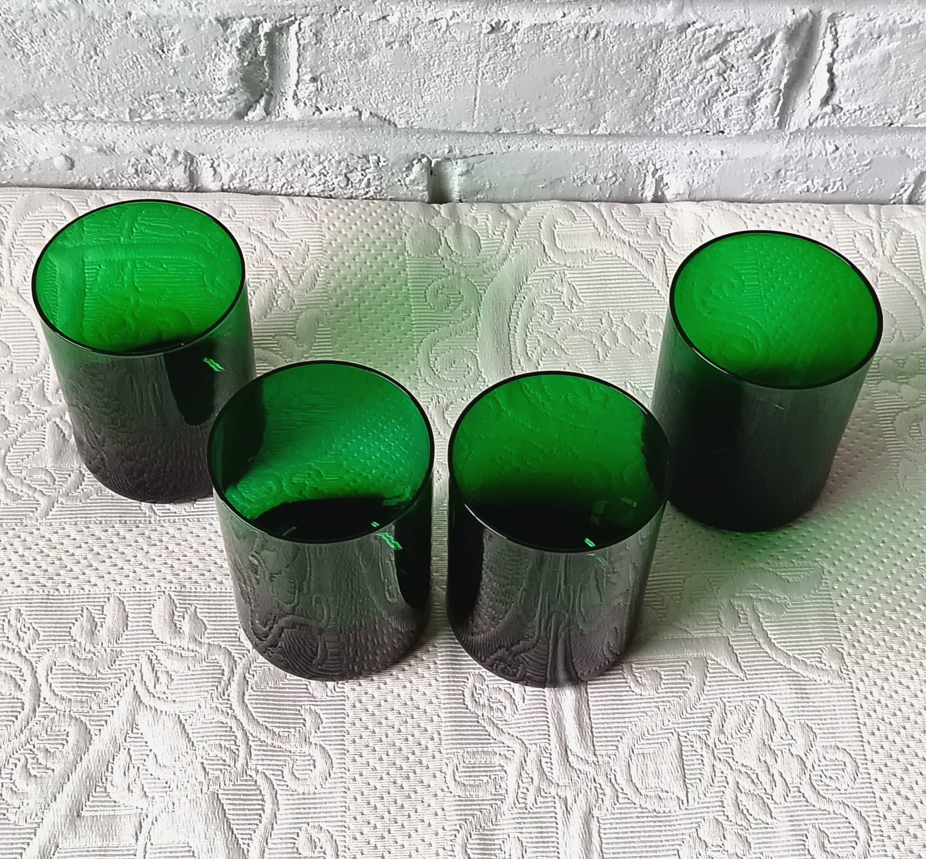 4 grands verres 33 cl verts vintage france