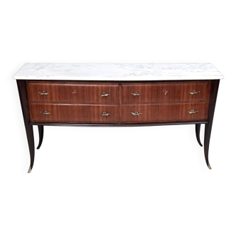 Commode vintage en noyer noir produite par dassi avec plateau en marbre de carrare, italie