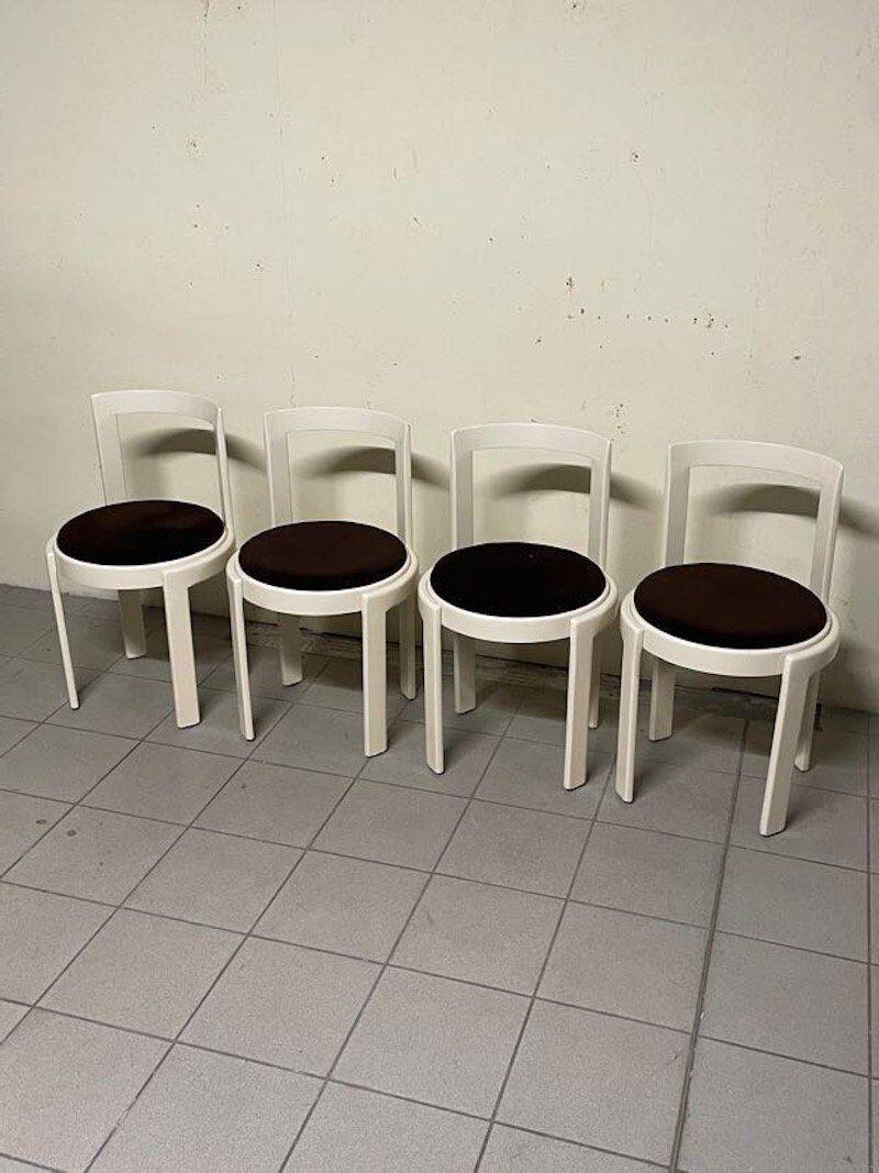 Lacquered wooden chairs with fabric, 1970s, set of 4