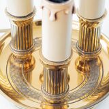 French Empire Bouillotte Lamp with Three Lights in Brass and a Gold-Plated Tin Shade with Laurel Design