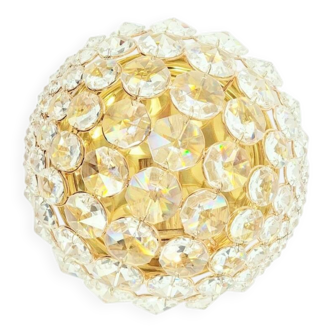 Mid Century Crystal Glass & Gilt Brass Wall Lamp from Palwa, Germany, 1970s