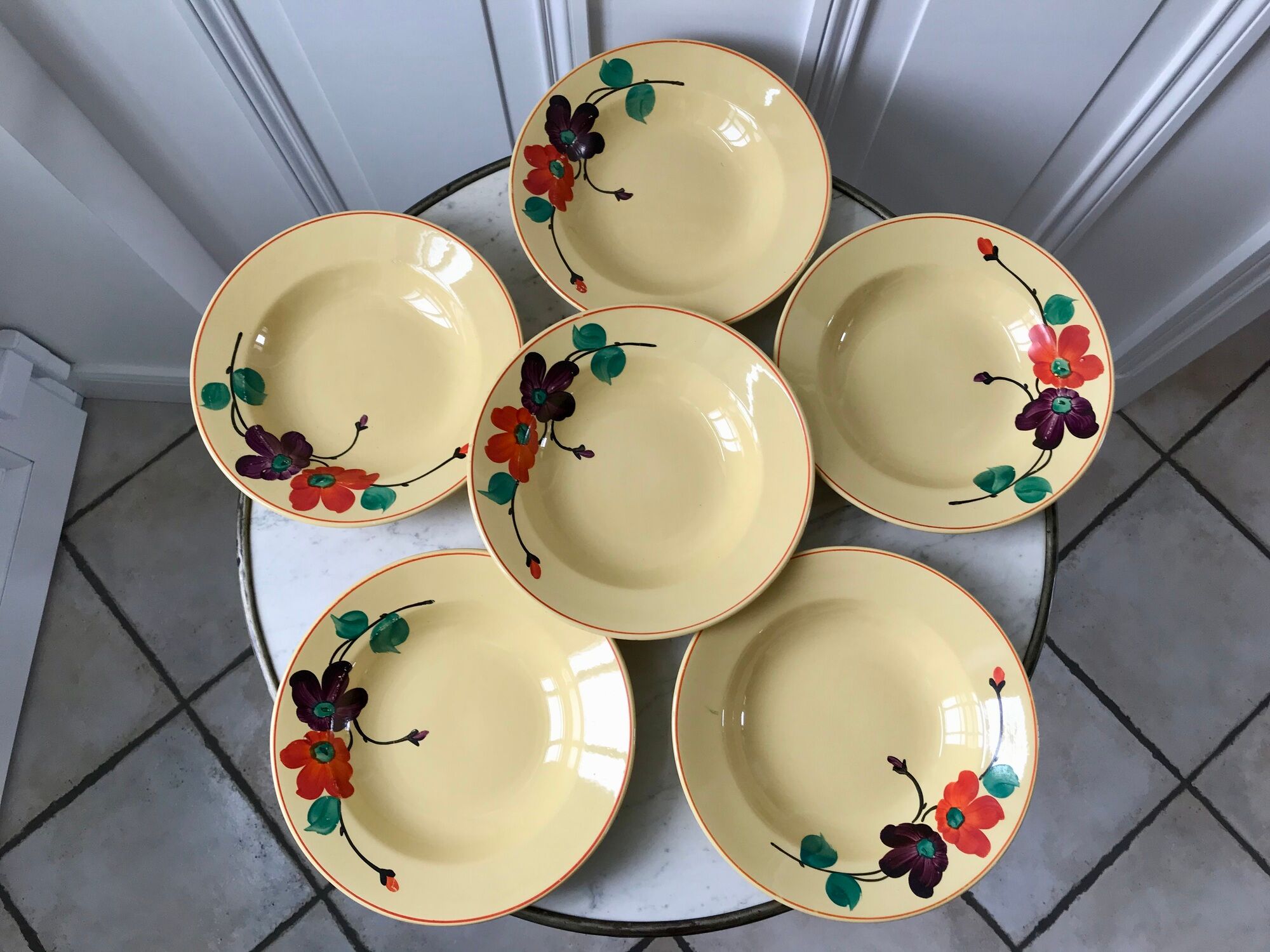 Set of 6 hollow plates digoin sarreguemines model "ginette" years 30-40