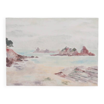 Camille COMBE : Les rochers du large, Monotype original signé
