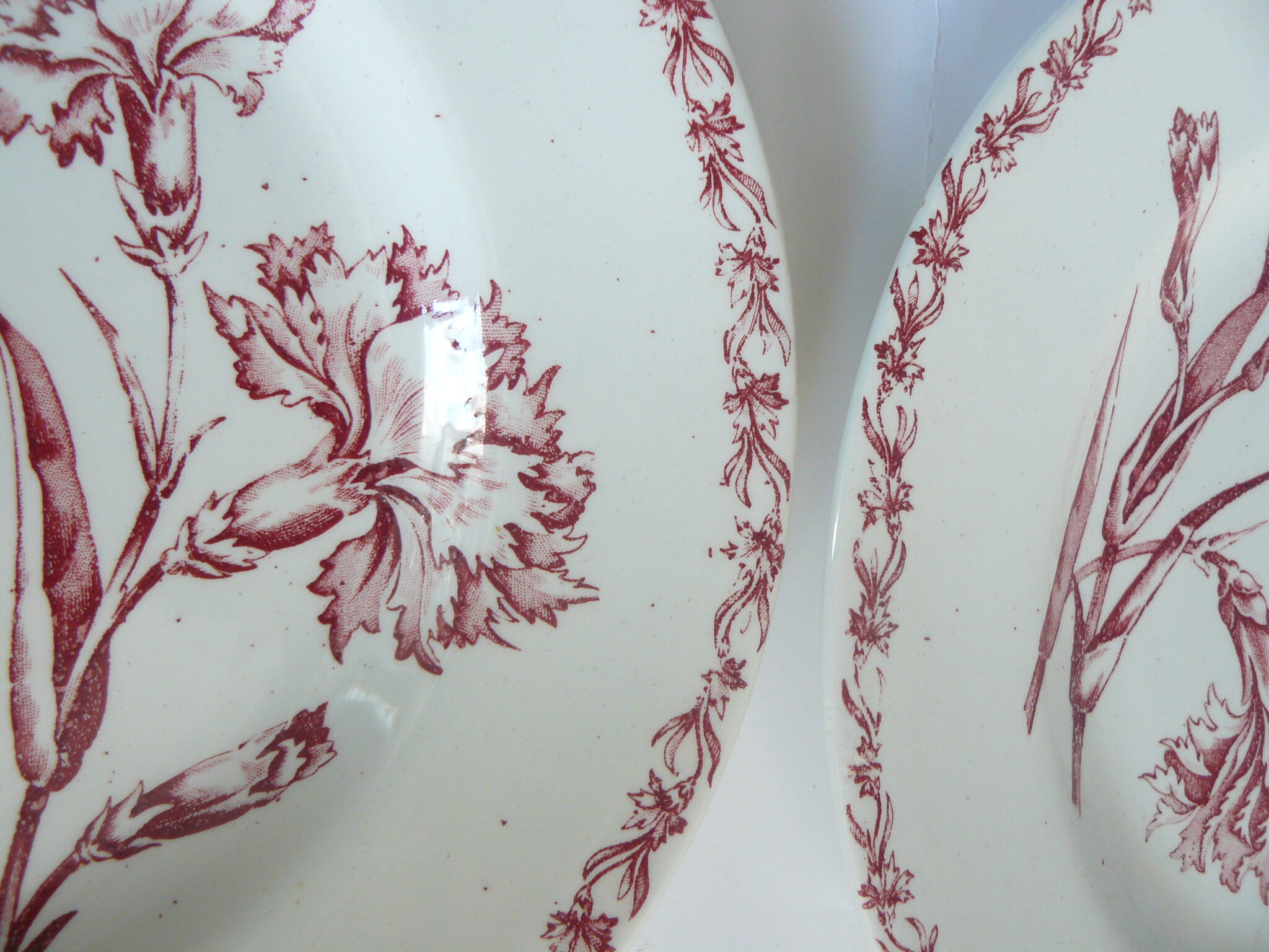 Lot of 4 flat plates Iron Earth, Lunéville carnation model