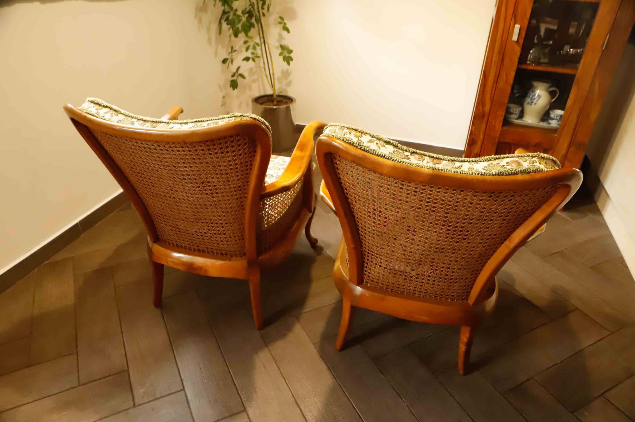 Set of 2 German Chippendale Cane Armchairs by Adolf Wrenger