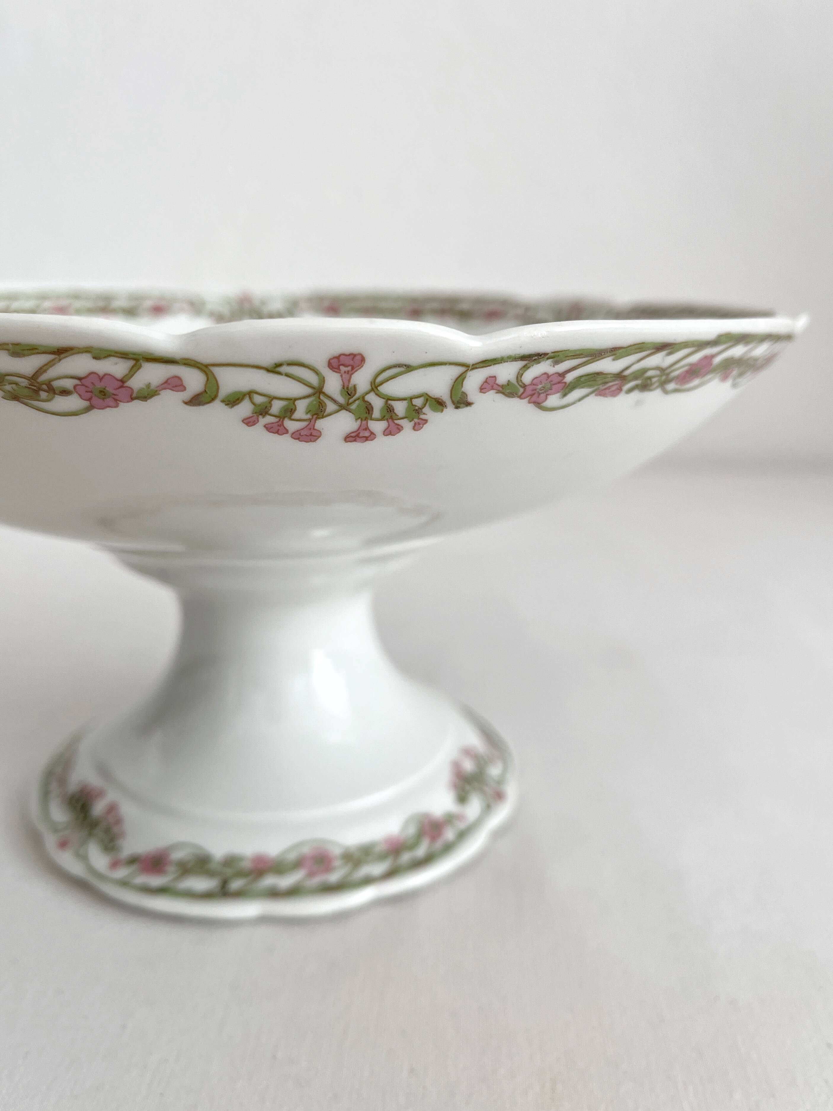 Antique Vierzon porcelain compote dish, A. Hache & cie, Art Nouveau
