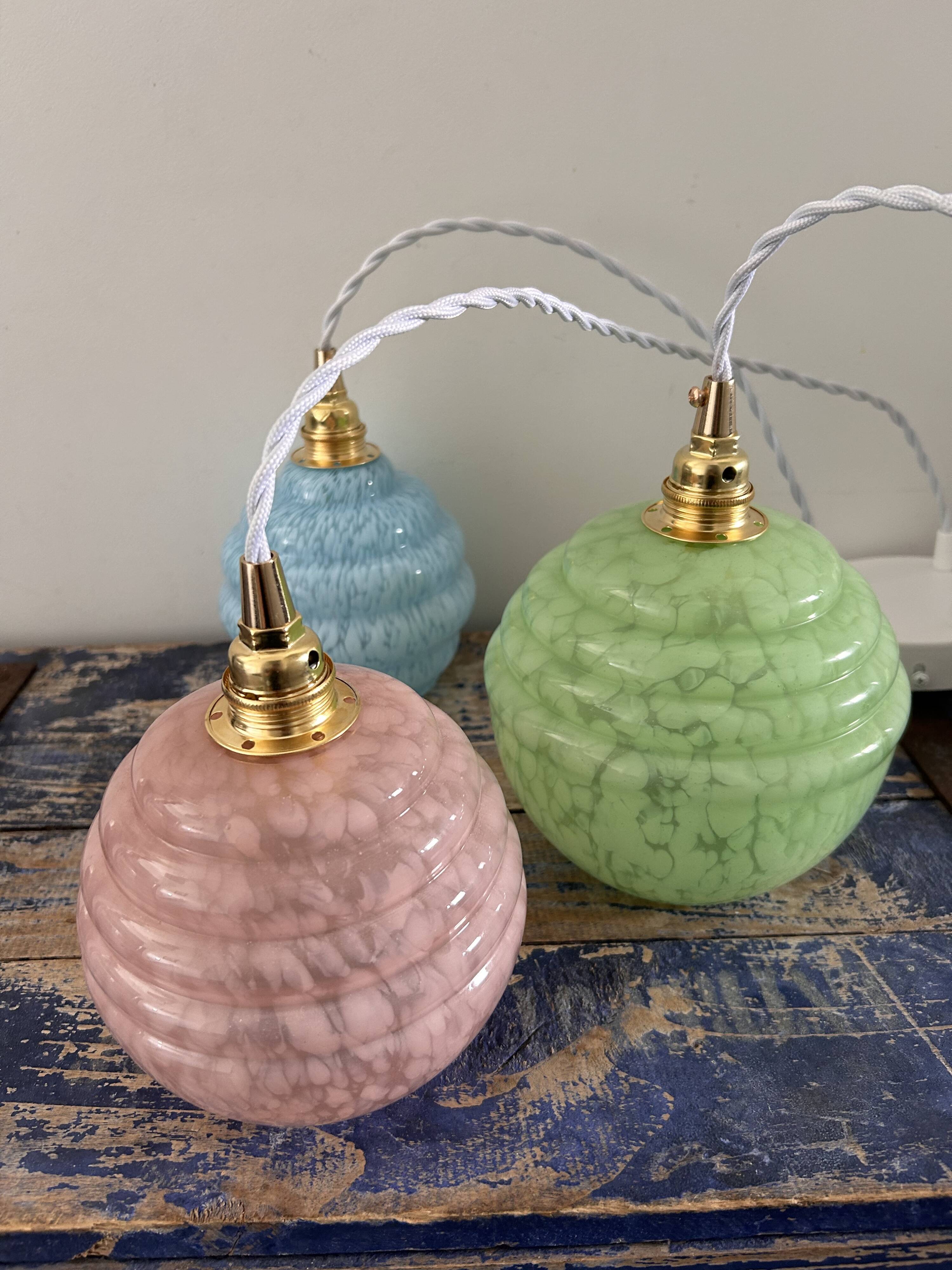 Art Deco triple globe waterfall pendant light