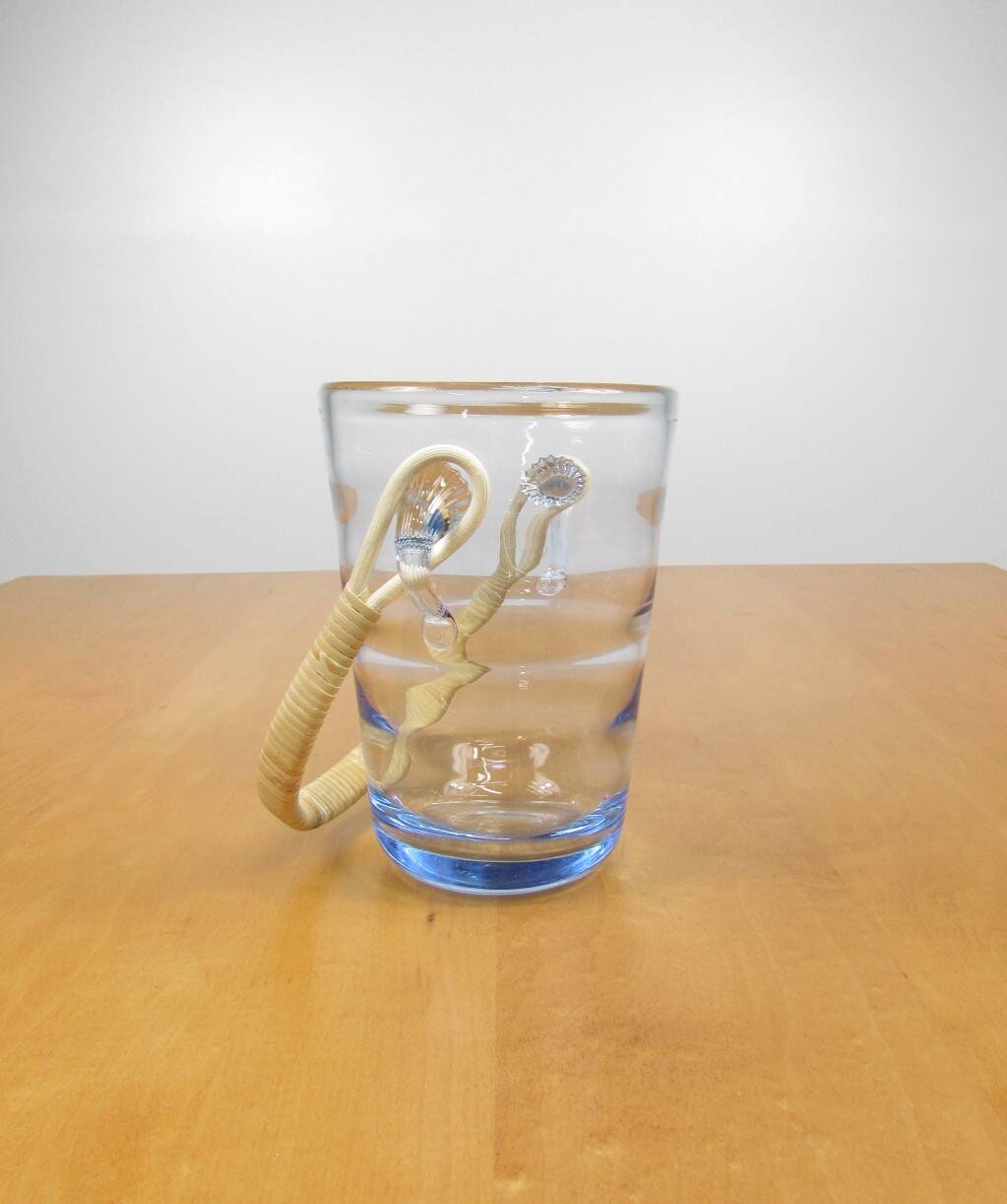 Seau à glace - Rotin et verre ondulé - Années 60