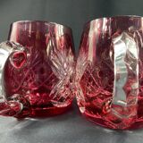 Pair of cut and red tinted crystal beer mugs signed Etzel