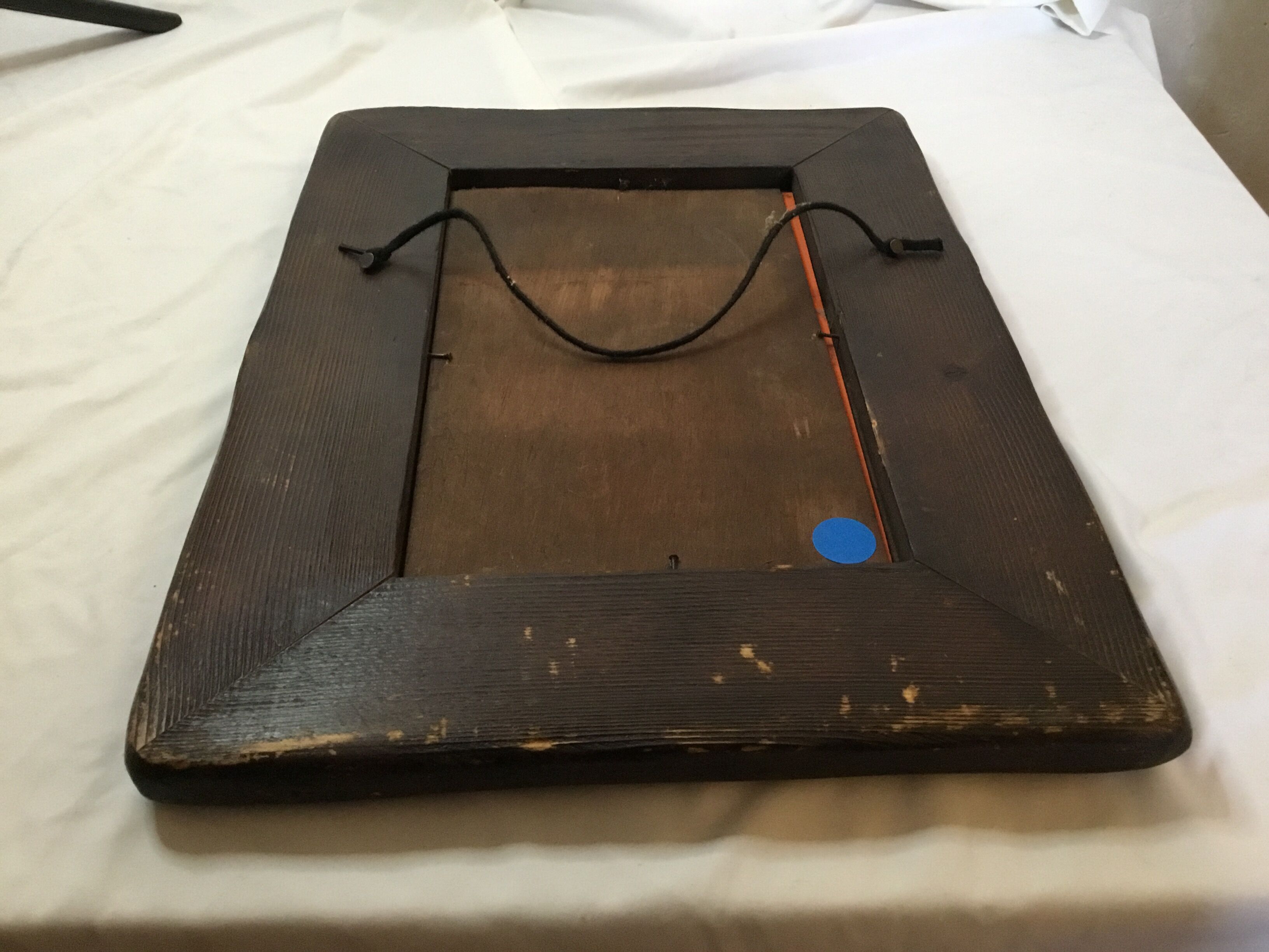 Wooden mirror with copper enamel decoration by Capo Esmaltes (Circa 1960)