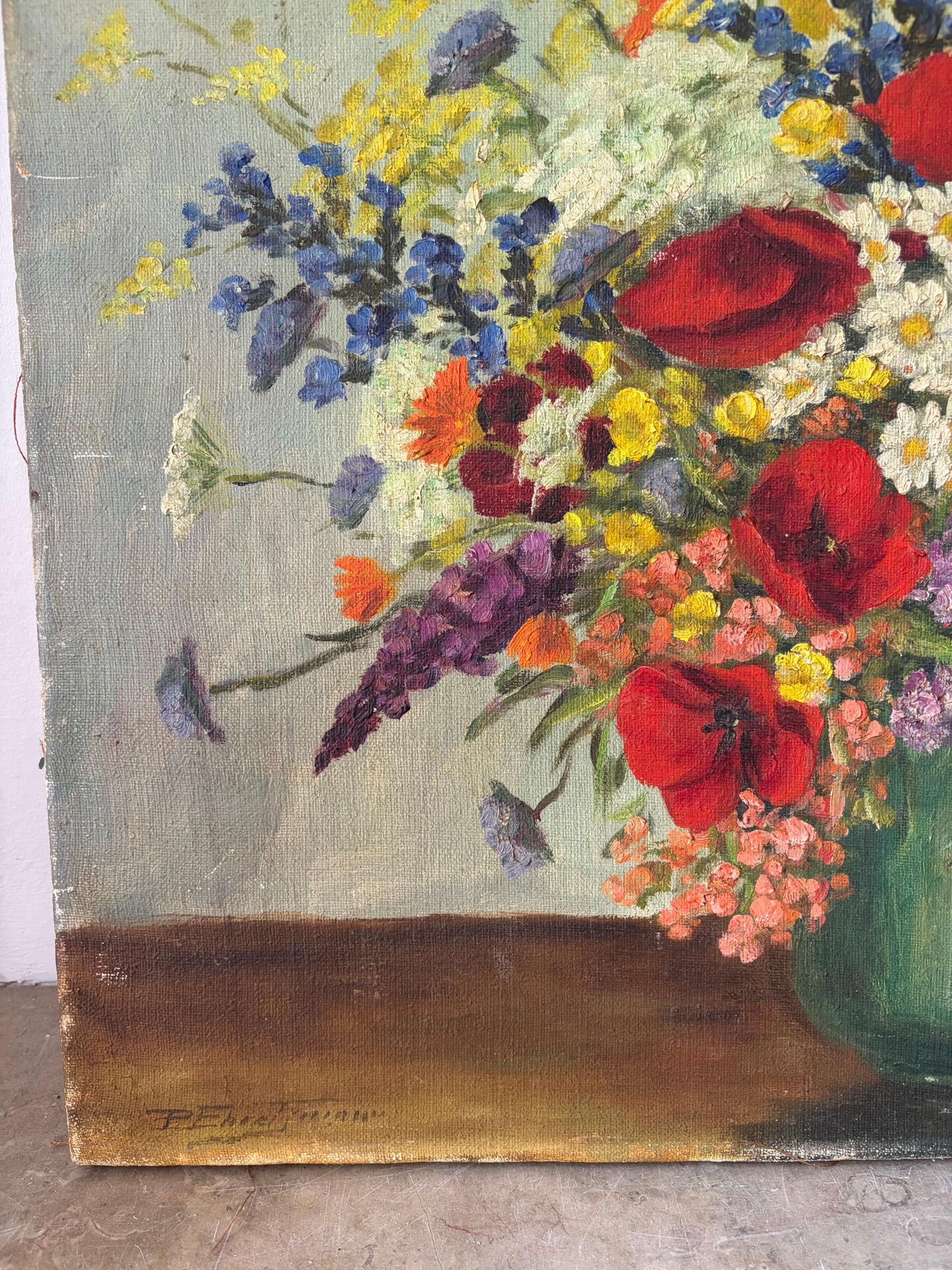 Still life with poppies, oil on canvas signed