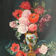 Tableau HST "Bouquet de fleurs sur entablement" signé fin XIX° siècle