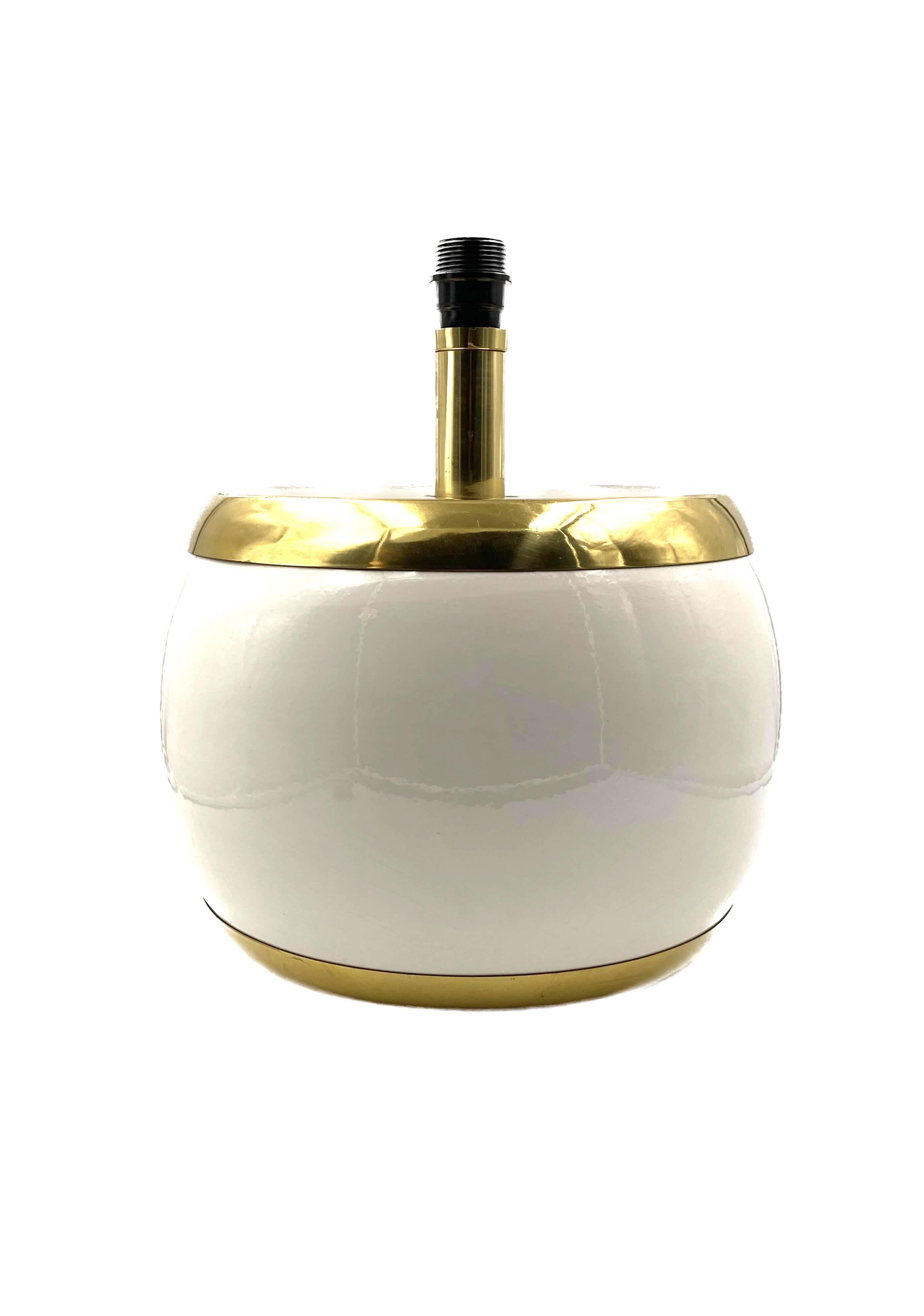 Monumental white ceramic and brass lamp base, italy 1970s