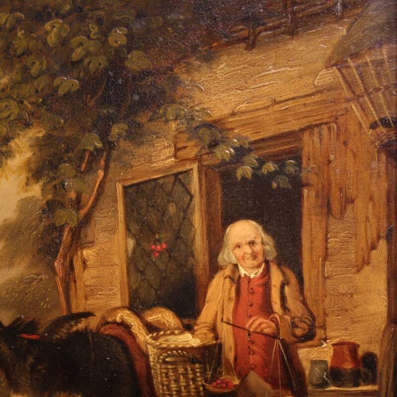 Peinture anglaise antique d'une scène de genre rural datée de 1866