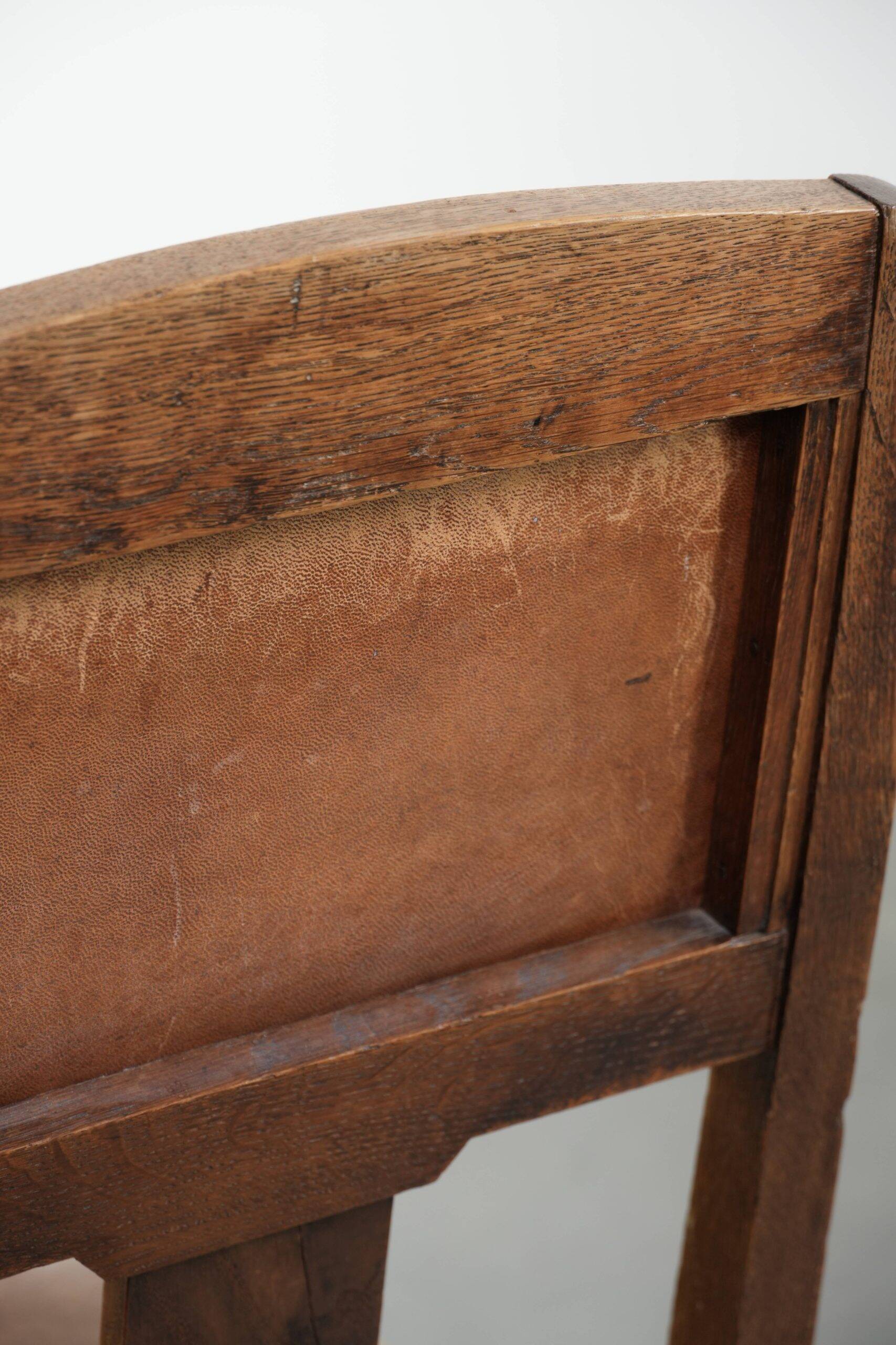 Set of 4 antique oak dining chairs in Art Nouveau style with sheepskin