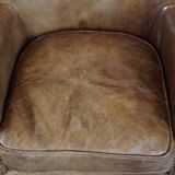 Set of 2 nice, subtle cowhide armchairs with reversible Kelim seat cushions