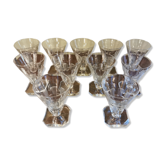 Set of 11 art deco glasses in cut crystal