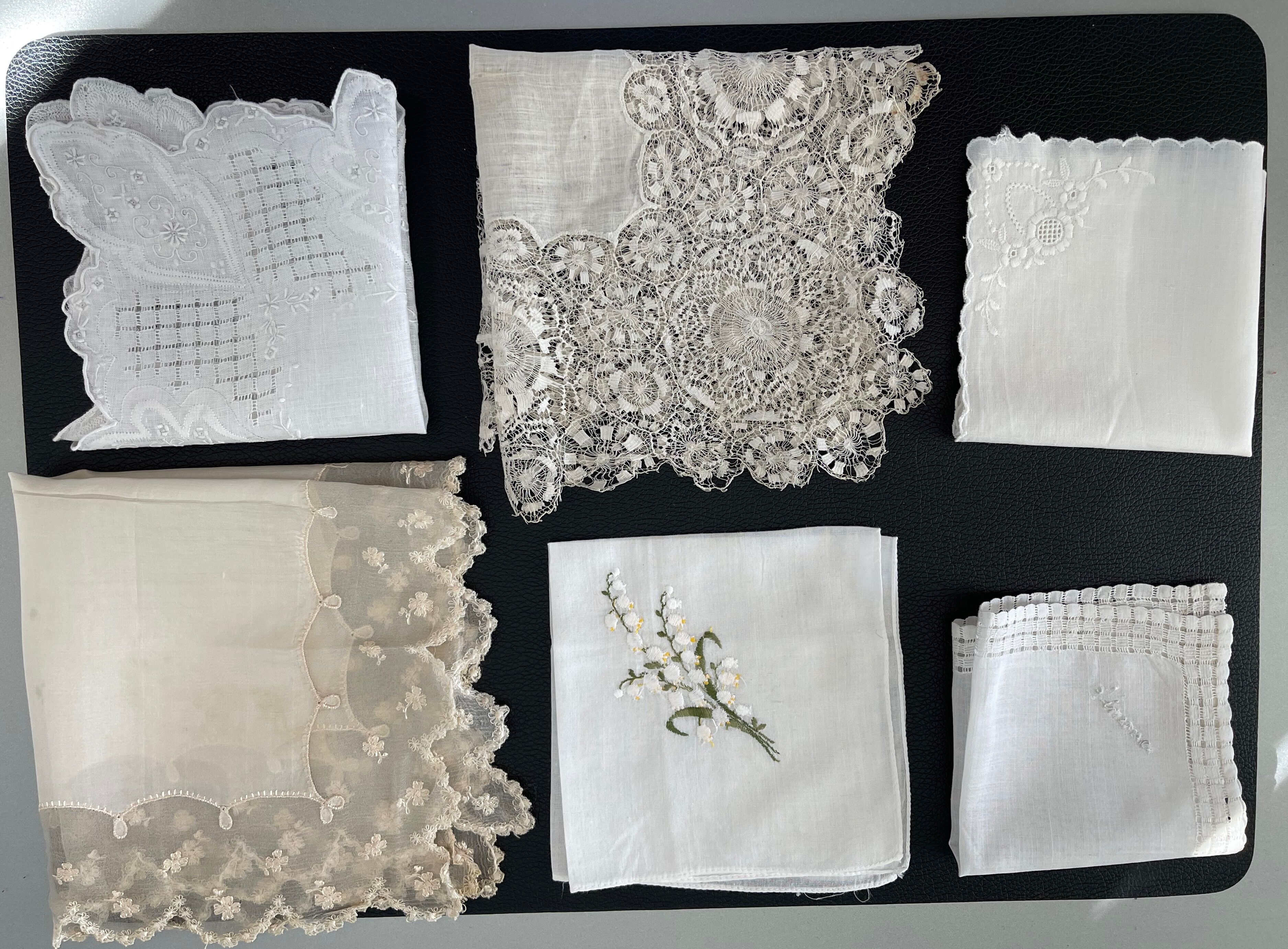 Set of 6 antique embroidered handkerchiefs