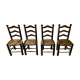 4 Charles Dudouyt style wooden and straw chairs