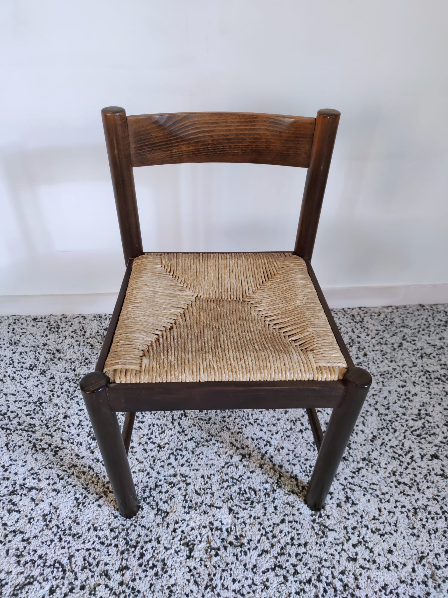 Natural wooden chair, headband backrest, mulched seat