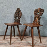 Set of chairs called Sgabello Renaissance style in solid walnut around 1850