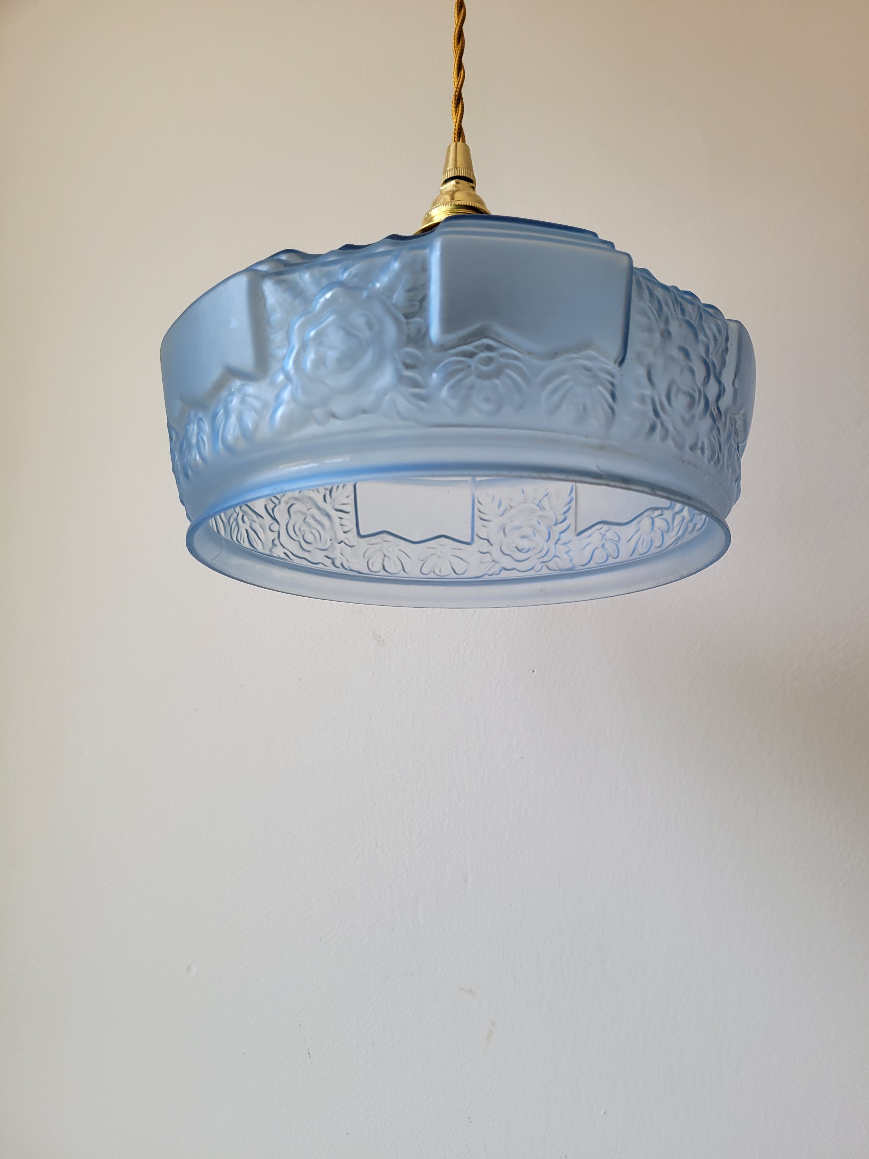 Art Deco pendant lamp in blue opaline