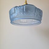 Art Deco pendant lamp in blue opaline