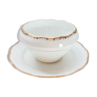 White and gold porcelain sauceboat Genuine SEP porcelain France selection