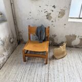 Elm and leather armchair Maison Regain