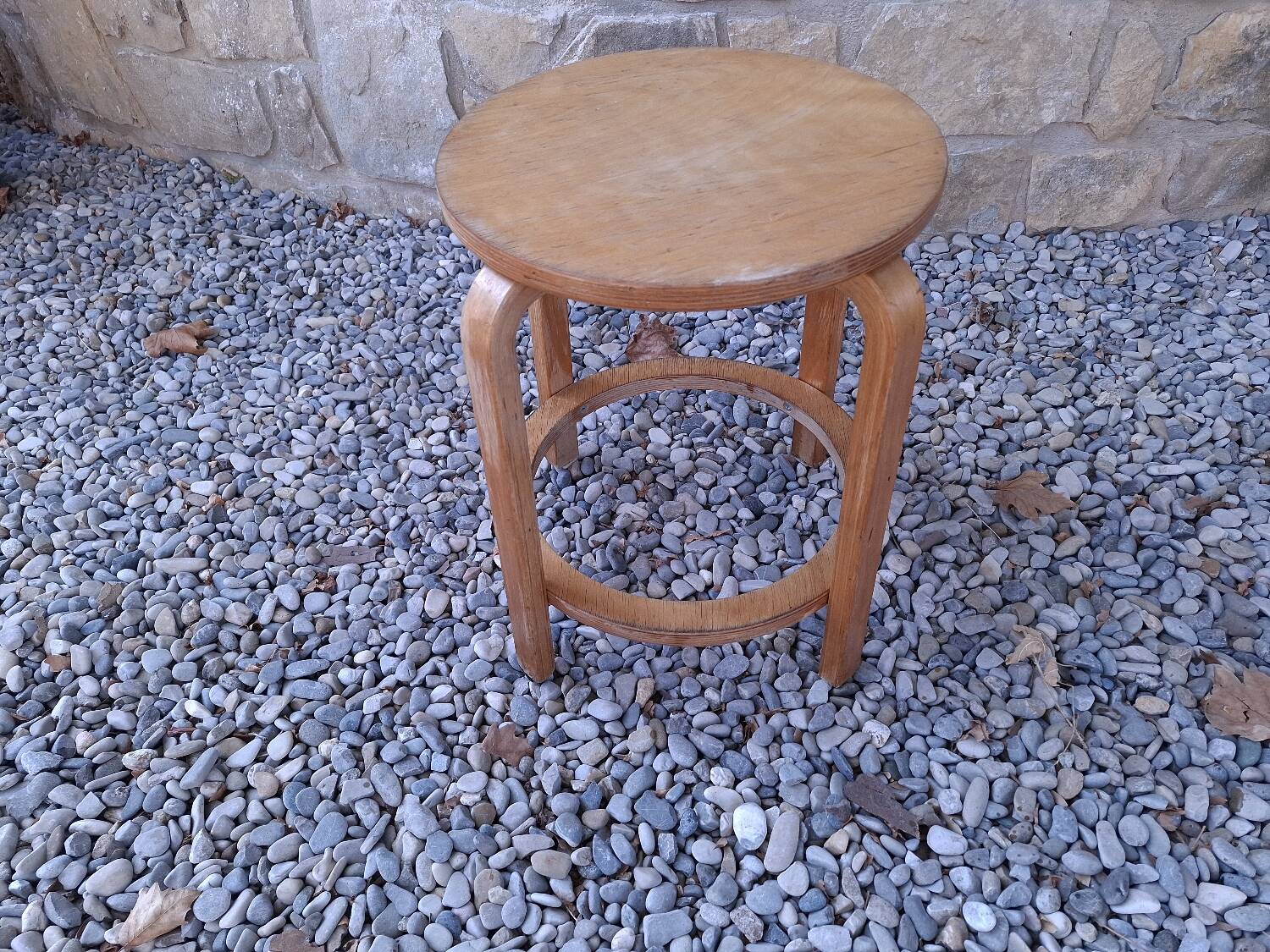 Vintage curved wooden stool