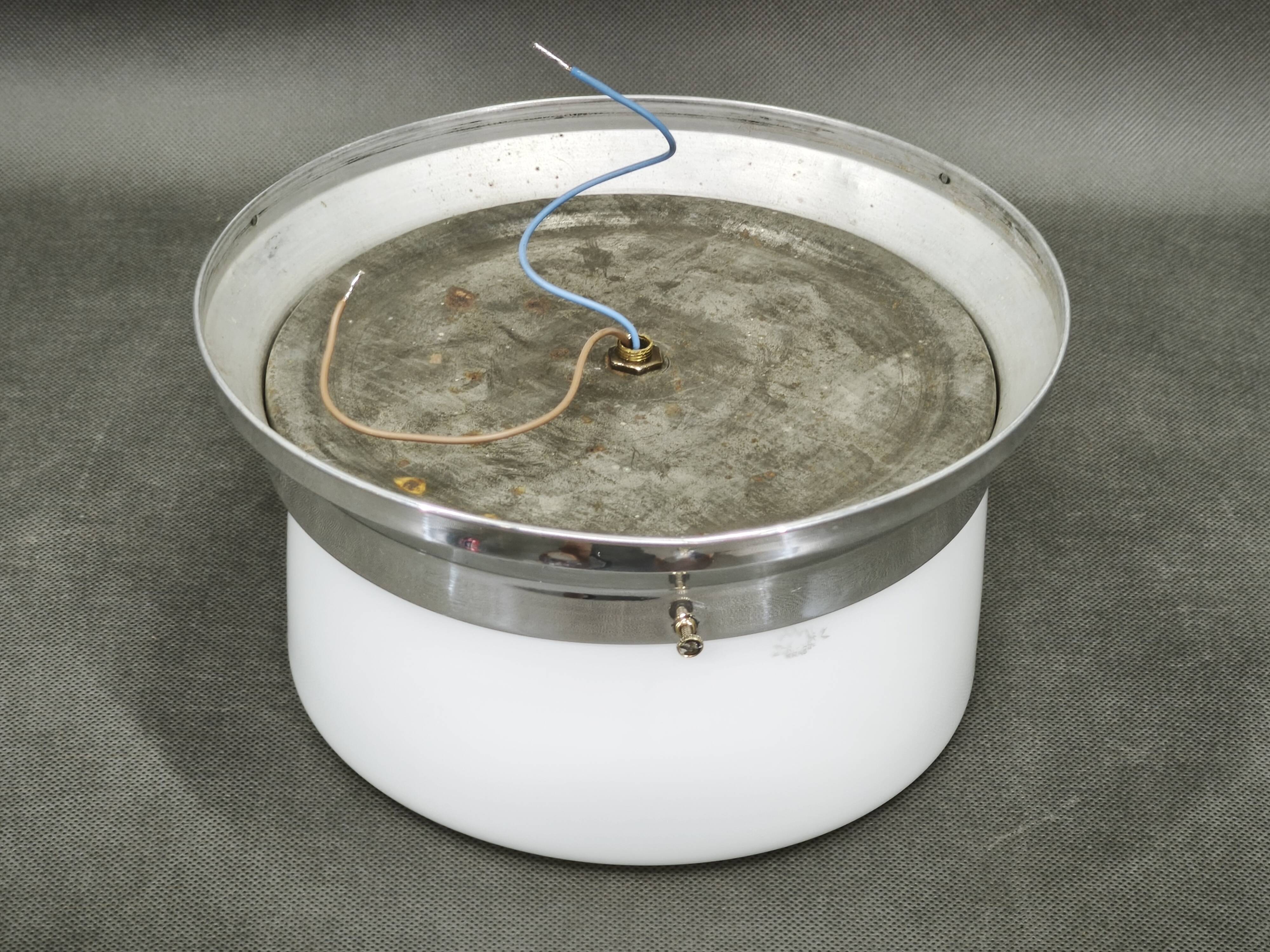 1930s Bauhaus Chrome and Opaline Glass Ceiling Light, Czechoslovakia