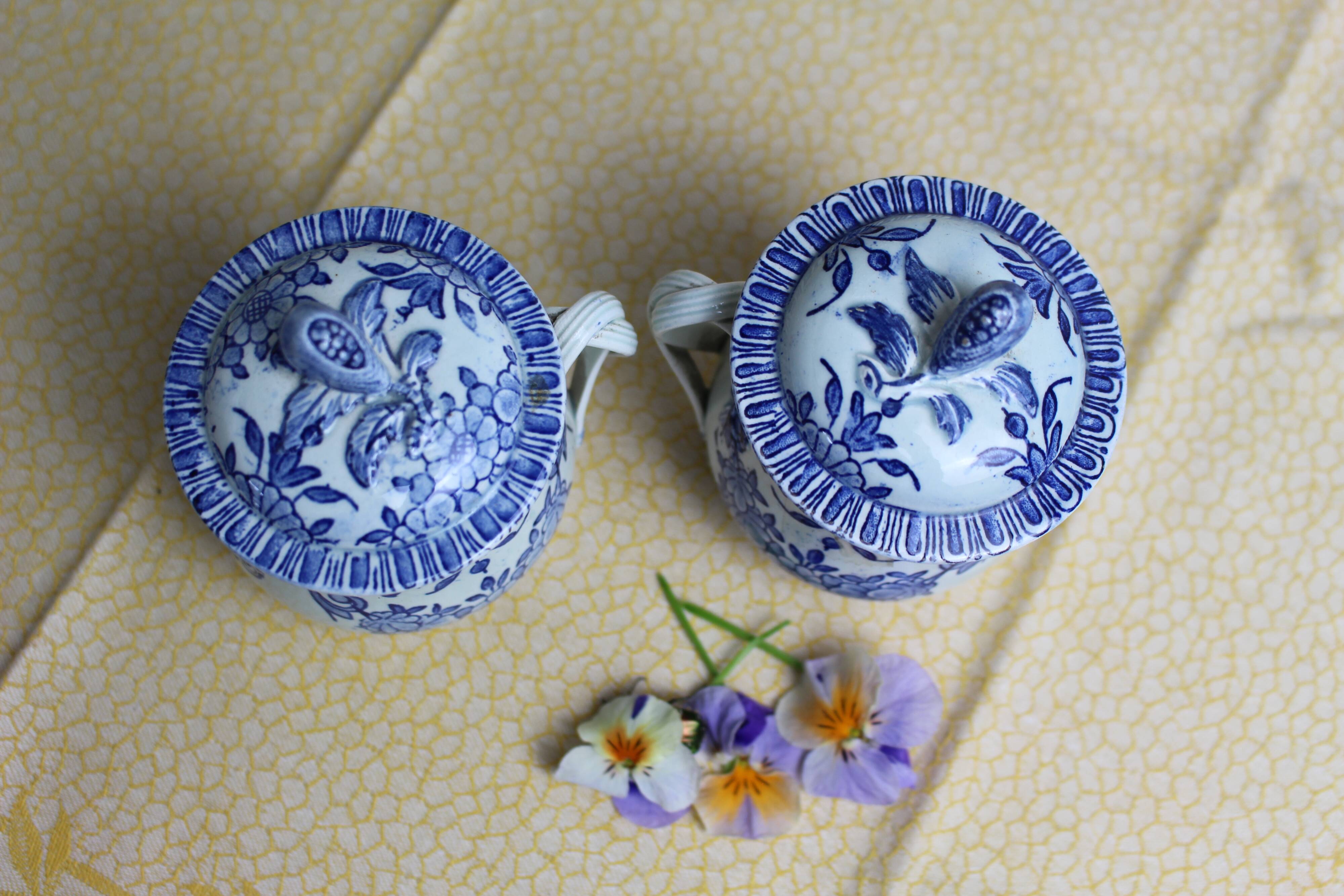 2 monogrammed "Gien" condiment jars