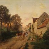 French signed landscape painting oil on canvas dated 1899