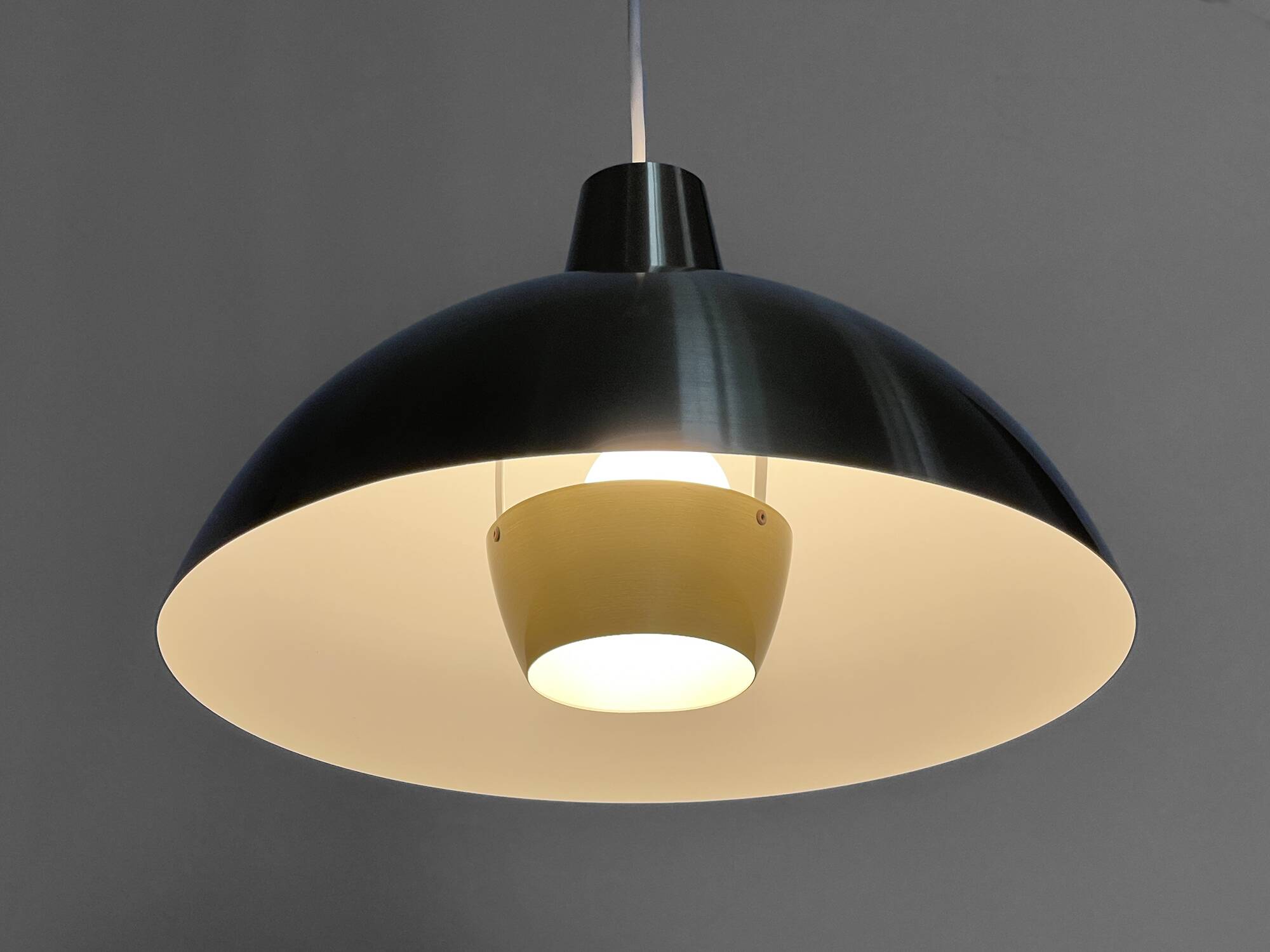 Golden aluminum pendant light by Lyfa. Denmark 1970s