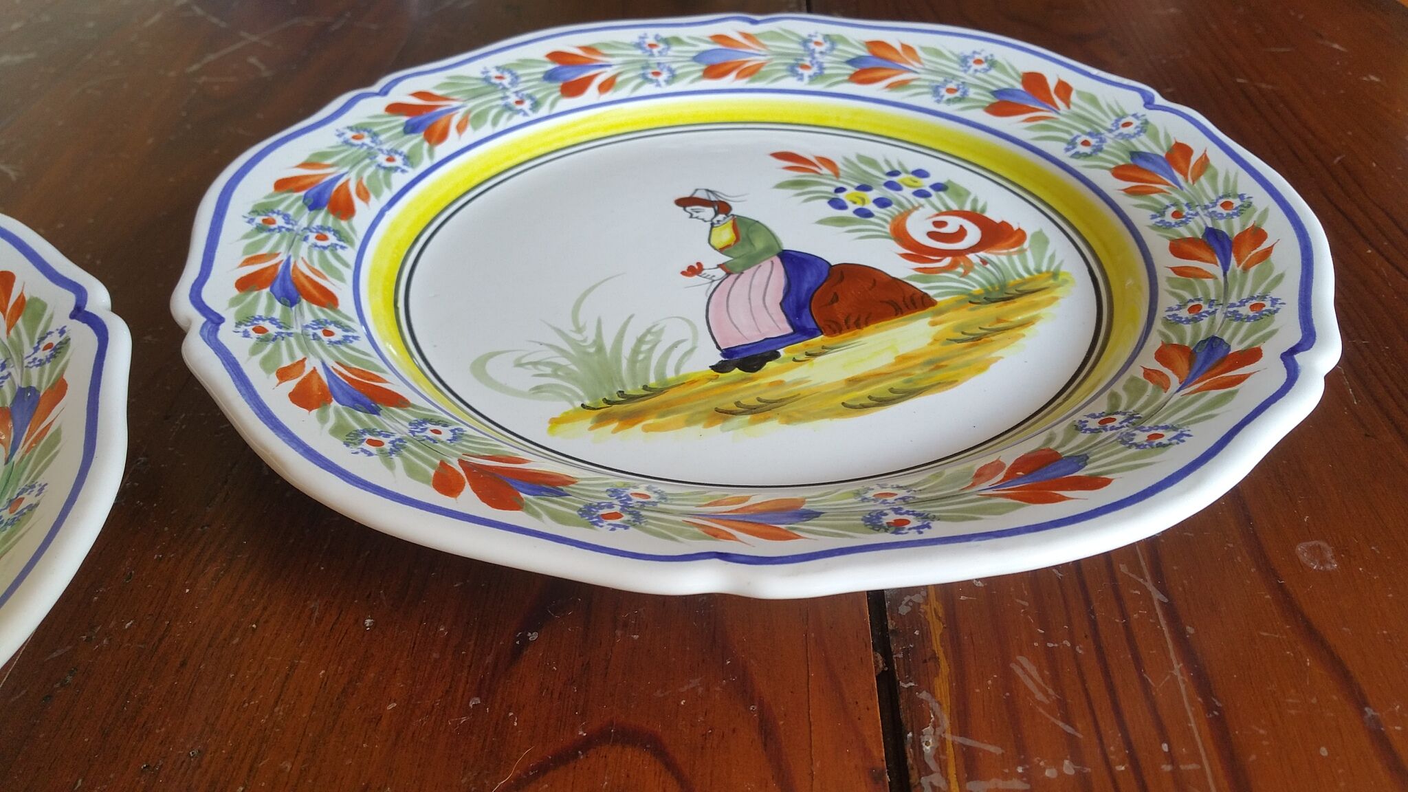 2 Breton Henriot plates from the Quimper earthenware factory