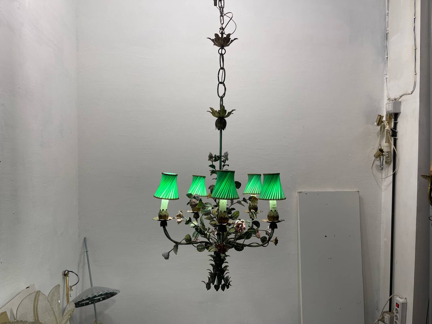 Vintage Tole Ceramic Flower Chandelier 1950’s