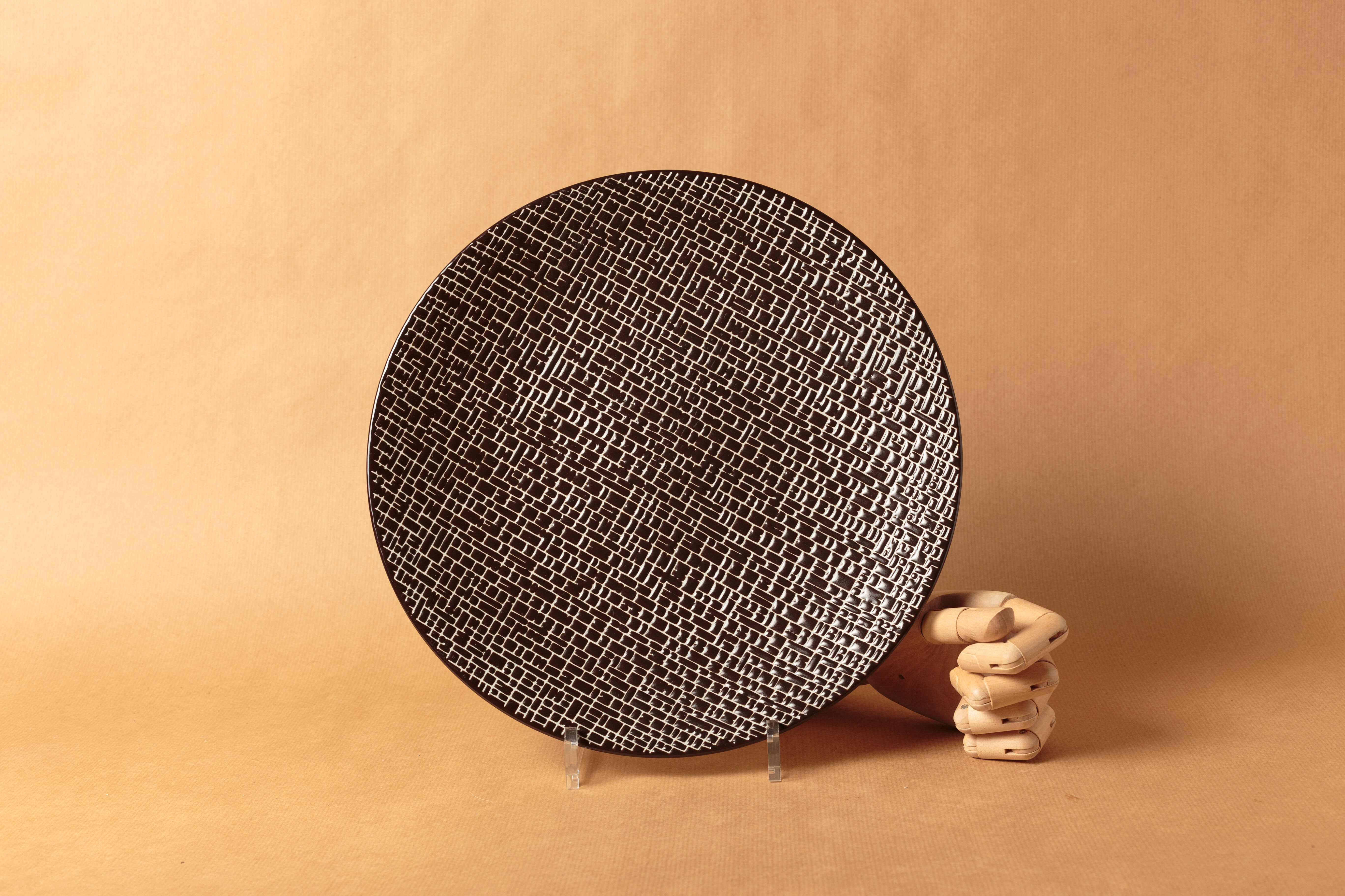 Round dish contemporary sandstone mosaic brown white vintage 1980