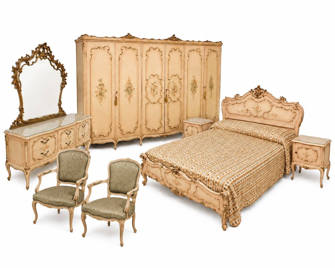 Venetian Style Bedroom Suite, Italy, Mid-20th Century