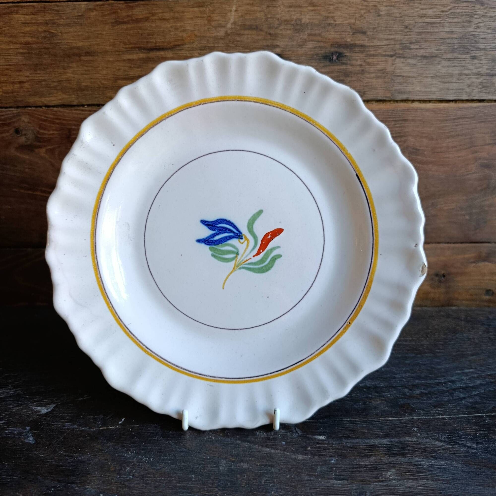 Pair of antique French faience plates, possibly Nevers, 19th century, hand-