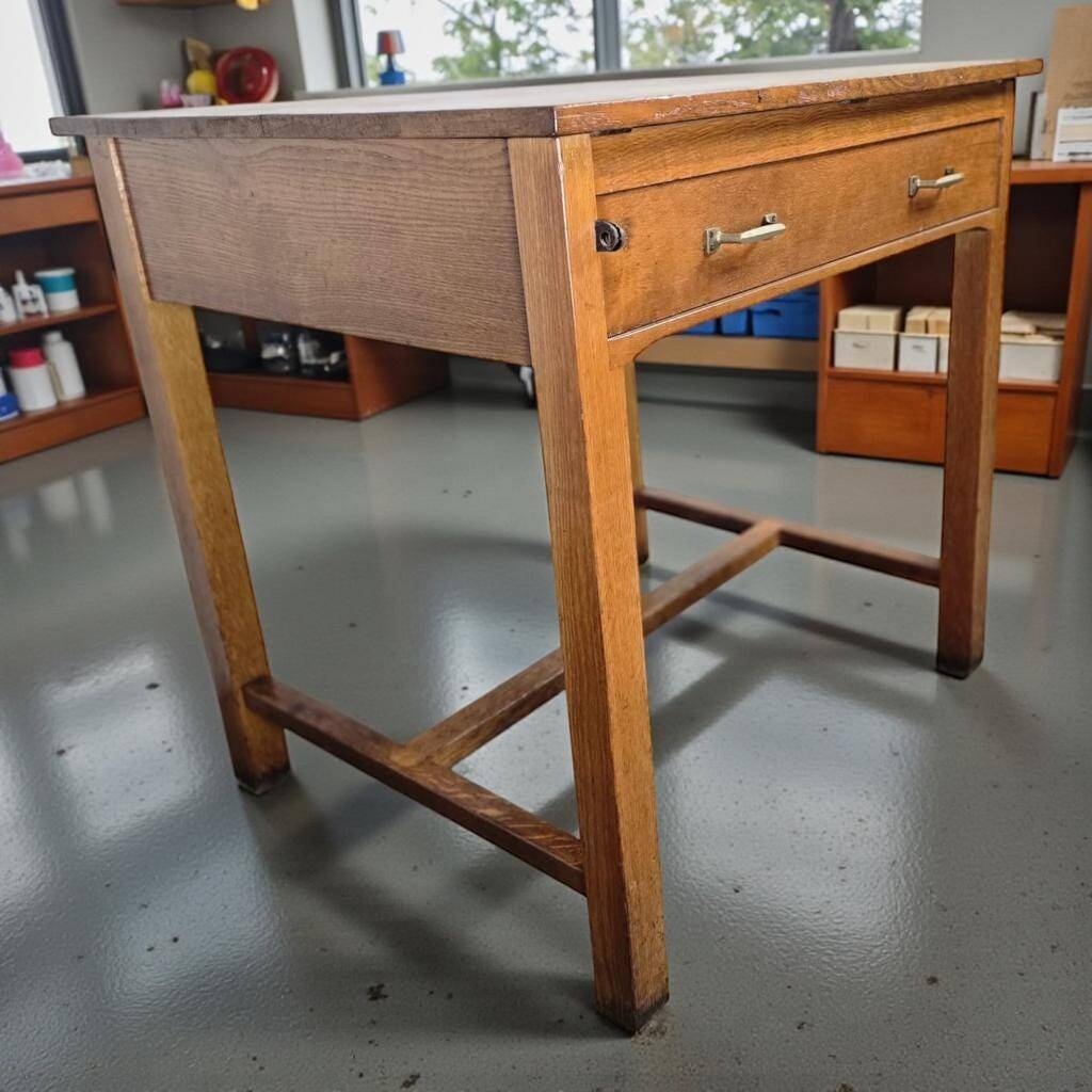 Vintage wooden high table / bar table / laboratory table