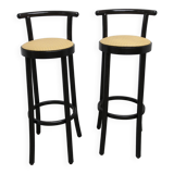 Pair of Baumann stools, Dialog model, Black and yellow and blue skai, 1990