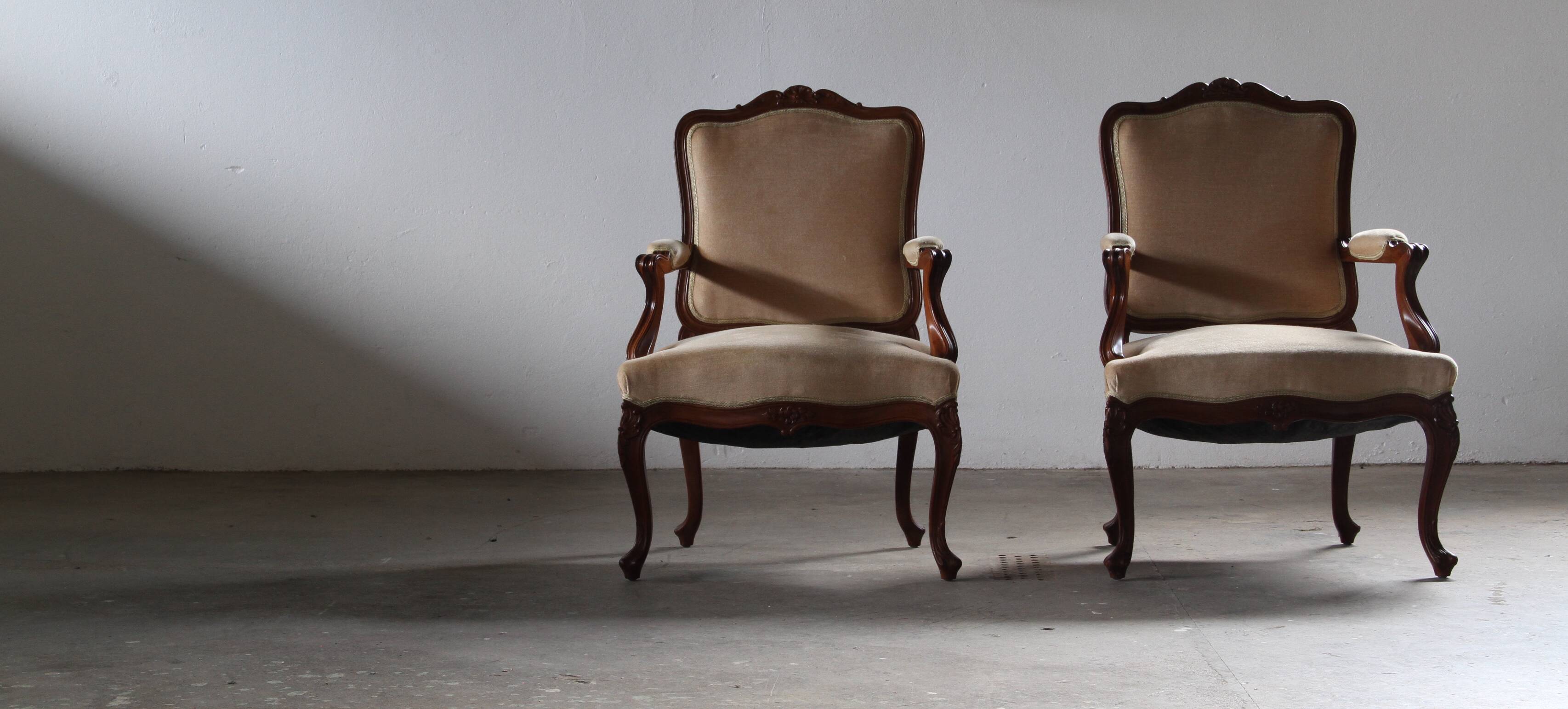Pair of Vintage Danish Antique 18th century Lounge Chair, style of Louis XV